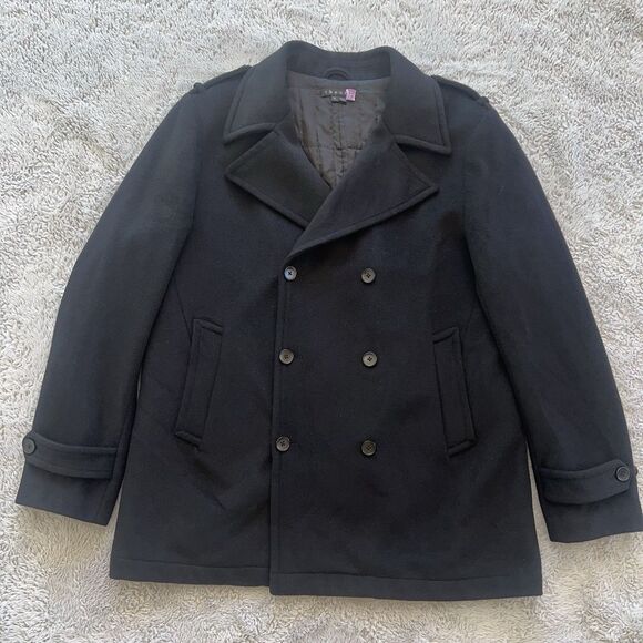 Theory Men’s Smitten Wool Cashmere Peacoat Double Breasted Black XL Military - Picture 1 of 9